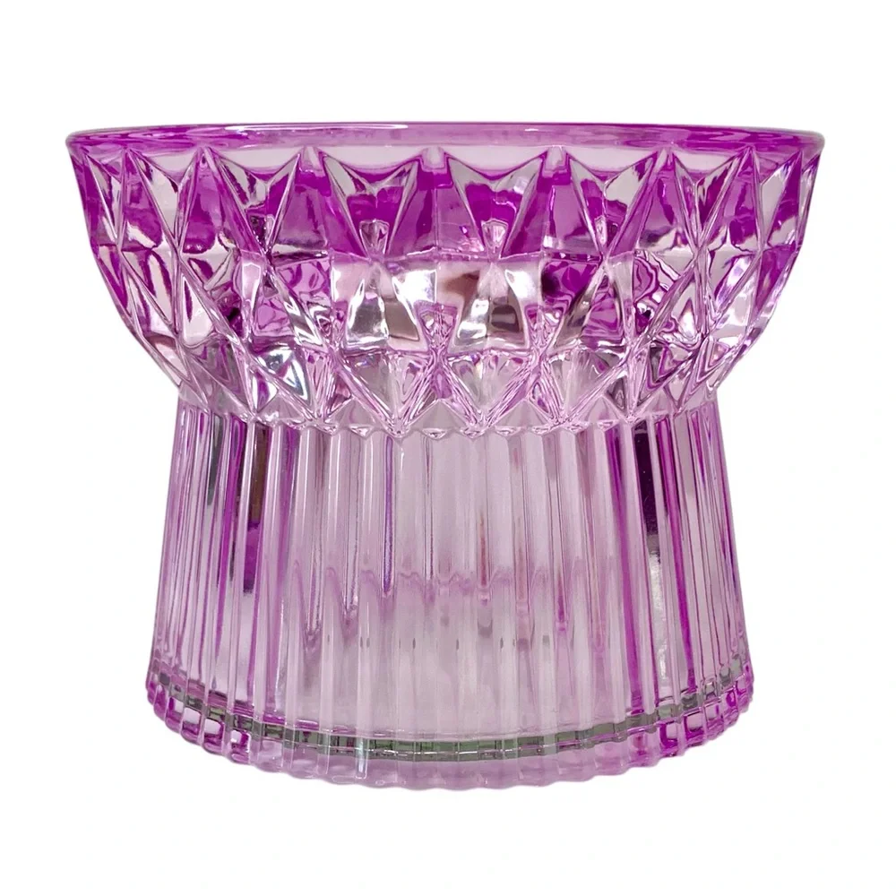 WHITE BARN Faceted Purple Glass 3 Wick Candle Holder